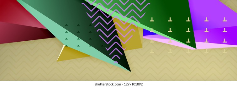Abstract background, colorful minimal abstract triangle composition. Vector illustration, modern 3d triangular poster