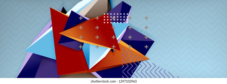 Abstrakter Hintergrund, bunter minimaler abstrakter Dreieck-Komposition. Vektorgrafik, modernes 3D-Dreieckspender