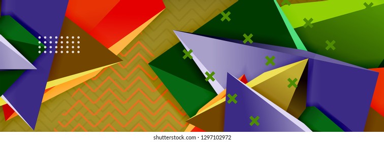 Abstract background, colorful minimal abstract triangle composition. Vector illustration, modern 3d triangular poster