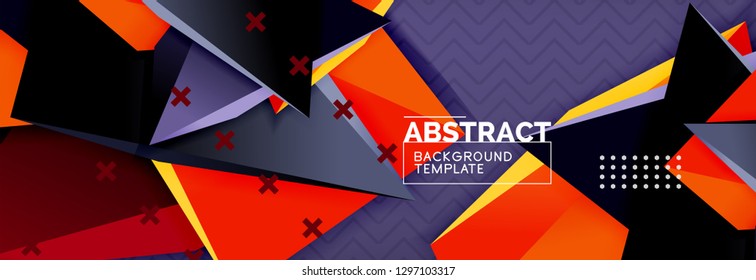 Fondo abstracto, composición de triángulo abstracto colorida mínima. Ilustración vectorial, moderno afiche triangular 3d