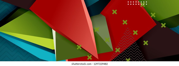 Abstract background, colorful minimal abstract triangle composition. Vector illustration, modern 3d triangular poster