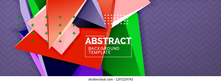 Fondo abstracto, composición de triángulo abstracto colorida mínima. Ilustración vectorial, moderno afiche triangular 3d