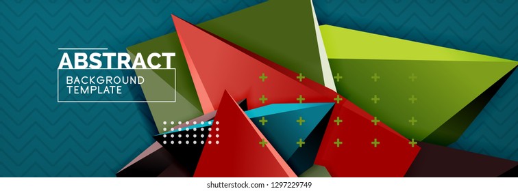 Abstrakter Hintergrund, bunter minimaler abstrakter Dreieck-Komposition. Vektorgrafik, modernes 3D-Dreieckspender