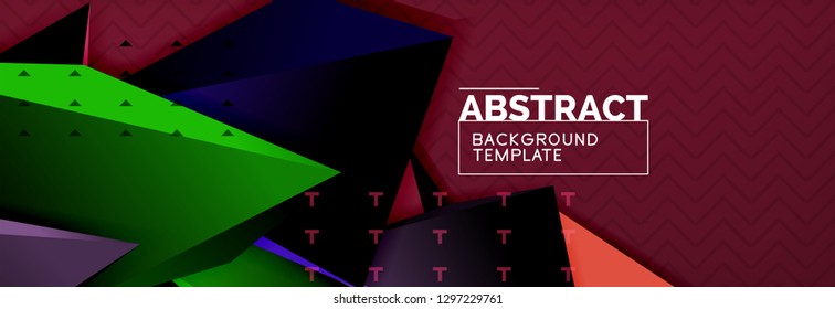 Fondo abstracto, composición de triángulo abstracto colorida mínima. Ilustración vectorial, moderno afiche triangular 3d