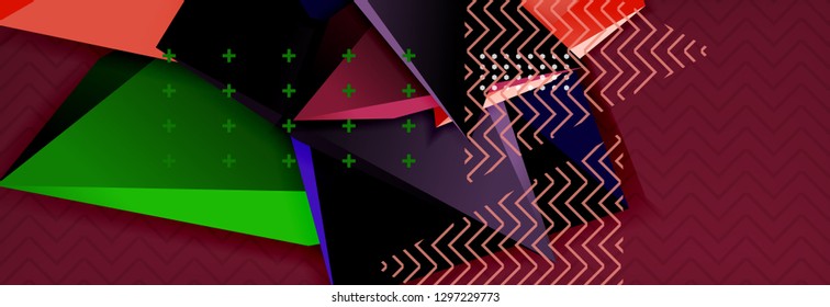Abstract background, colorful minimal abstract triangle composition. Vector illustration, modern 3d triangular poster