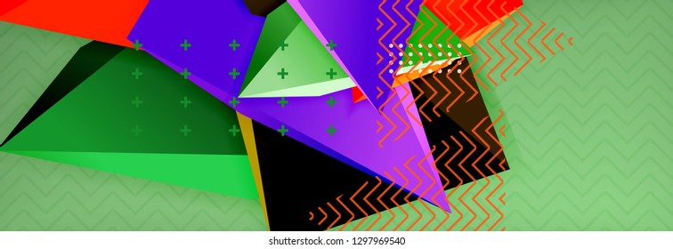 Abstrakter Hintergrund, bunter minimaler abstrakter Dreieck-Komposition. Vektorgrafik, modernes 3D-Dreieckspender