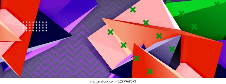 Abstract background, colorful minimal abstract triangle composition. Vector illustration, modern 3d triangular poster