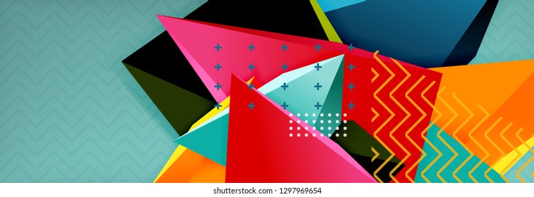 Abstract background, colorful minimal abstract triangle composition. Vector illustration, modern 3d triangular poster