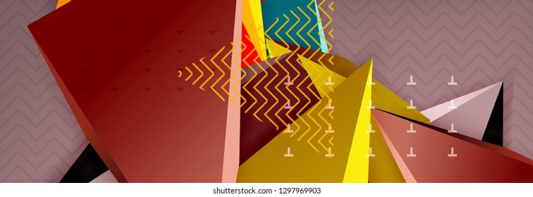Abstract background, colorful minimal abstract triangle composition. Vector illustration, modern 3d triangular poster