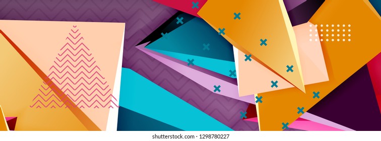 Abstract background, colorful minimal abstract triangle composition. Vector illustration, modern 3d triangular poster