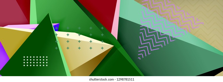 Abstrakter Hintergrund, bunter minimaler abstrakter Dreieck-Komposition. Vektorgrafik, modernes 3D-Dreieckspender