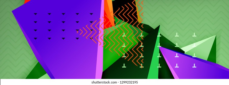 Abstract background, colorful minimal abstract triangle composition. Vector illustration, modern 3d triangular poster