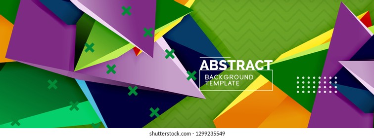 Abstract background, colorful minimal abstract triangle composition. Vector illustration, modern 3d triangular poster