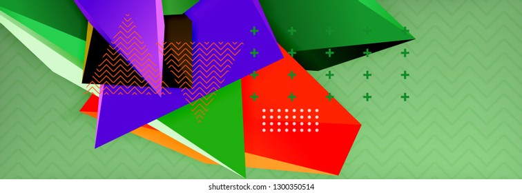 Fondo abstracto, composición de triángulo abstracto colorida mínima. Ilustración vectorial, moderno afiche triangular 3d