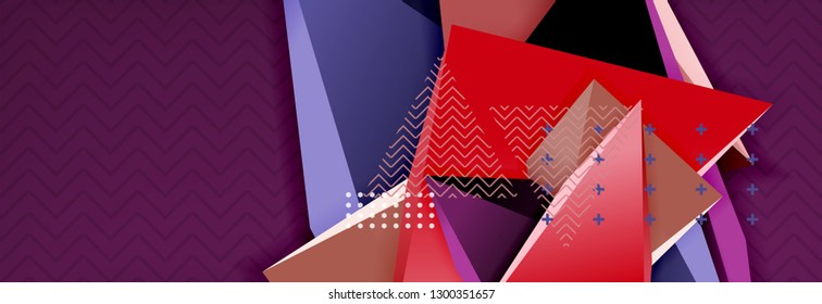 Fondo abstracto, composición de triángulo abstracto colorida mínima. Ilustración vectorial, moderno afiche triangular 3d
