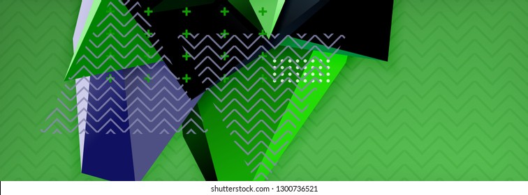 Fondo abstracto, composición de triángulo abstracto colorida mínima. Ilustración vectorial, moderno afiche triangular 3d