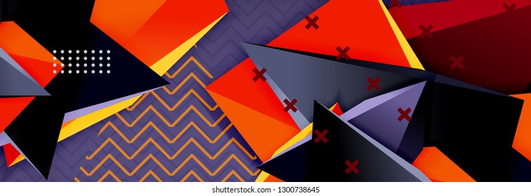 Fondo abstracto, composición de triángulo abstracto colorida mínima. Ilustración vectorial, moderno afiche triangular 3d