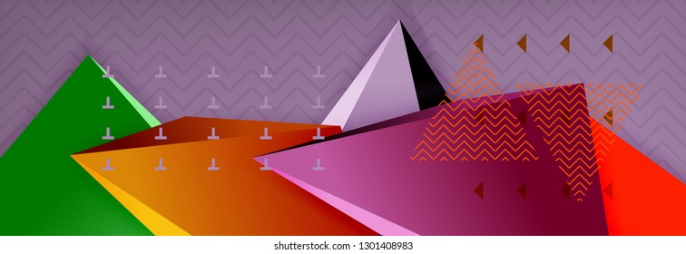 Fondo abstracto, composición de triángulo abstracto colorida mínima. Ilustración vectorial, moderno afiche triangular 3d