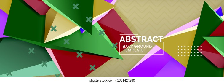 Fondo abstracto, composición de triángulo abstracto colorida mínima. Ilustración vectorial, moderno afiche triangular 3d