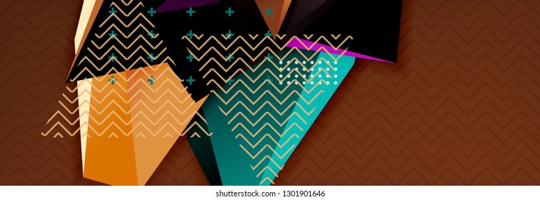 Abstract background, colorful minimal abstract triangle composition. Vector illustration, modern 3d triangular poster