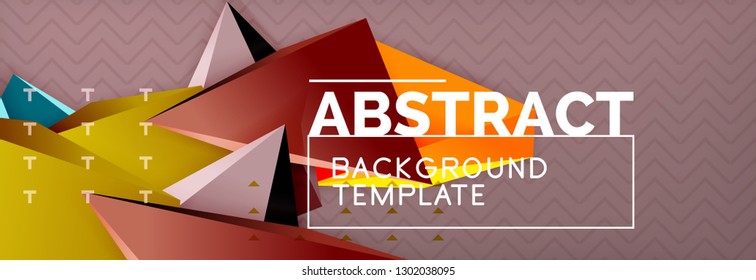 Fondo abstracto, composición de triángulo abstracto colorida mínima. Ilustración vectorial, moderno afiche triangular 3d