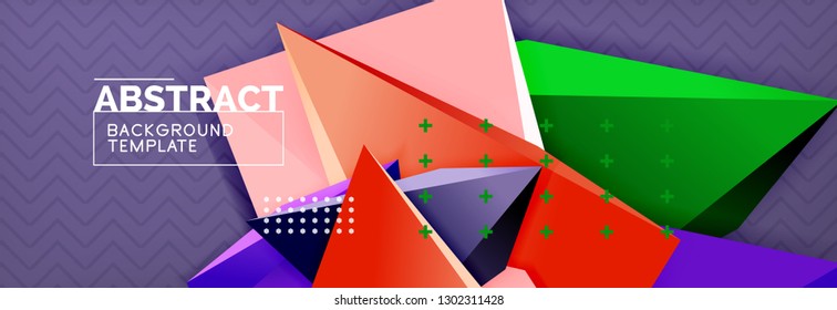 Abstrakter Hintergrund, bunter minimaler abstrakter Dreieck-Komposition. Vektorgrafik, modernes 3D-Dreieckspender