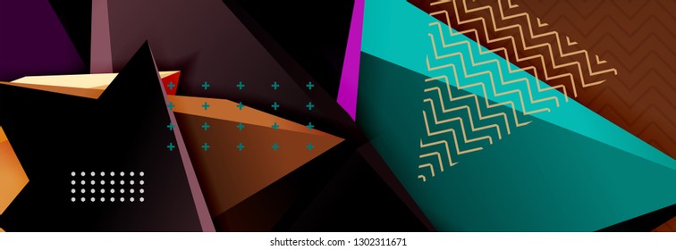 Fondo abstracto, composición de triángulo abstracto colorida mínima. Ilustración vectorial, moderno afiche triangular 3d