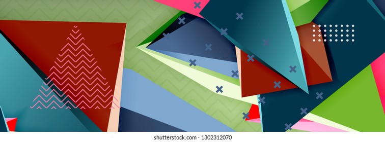 Fondo abstracto, composición de triángulo abstracto colorida mínima. Ilustración vectorial, moderno afiche triangular 3d