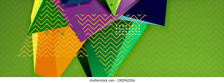 Abstract background, colorful minimal abstract triangle composition. Vector illustration, modern 3d triangular poster