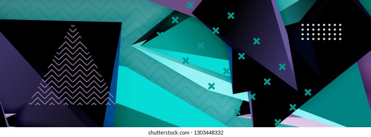 Fondo abstracto, composición de triángulo abstracto colorida mínima. Ilustración vectorial, moderno afiche triangular 3d