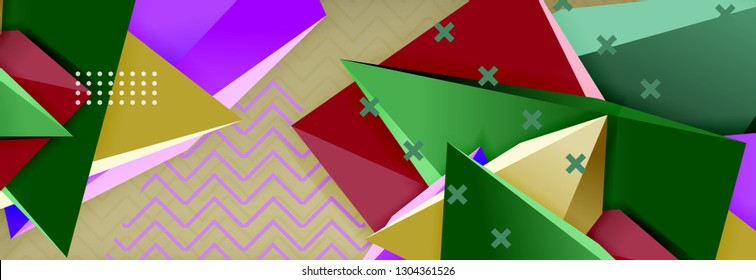 Abstract background, colorful minimal abstract triangle composition. Vector illustration, modern 3d triangular poster