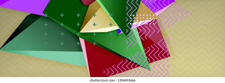 Abstract background, colorful minimal abstract triangle composition. Vector illustration, modern 3d triangular poster