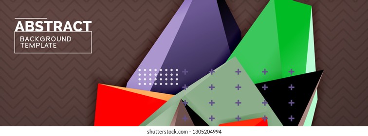 Fondo abstracto, composición de triángulo abstracto colorida mínima. Ilustración vectorial, moderno afiche triangular 3d
