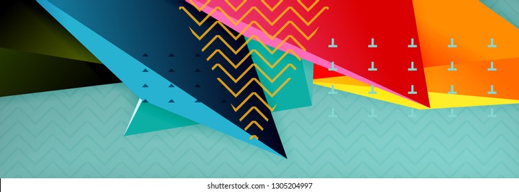 Fondo abstracto, composición de triángulo abstracto colorida mínima. Ilustración vectorial, moderno afiche triangular 3d