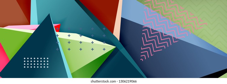 Abstrakter Hintergrund, bunter minimaler abstrakter Dreieck-Komposition. Vektorgrafik, modernes 3D-Dreieckspender