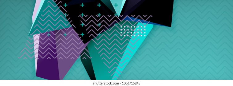 Fondo abstracto, composición de triángulo abstracto colorida mínima. Ilustración vectorial, moderno afiche triangular 3d