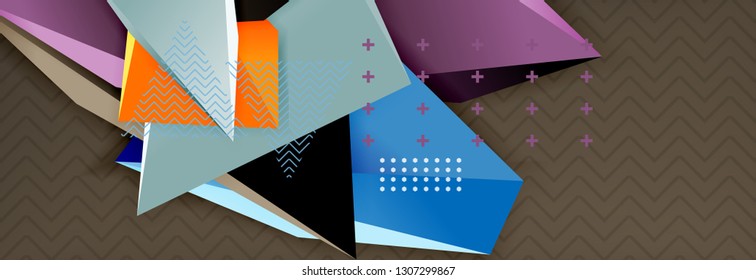 Fondo abstracto, composición de triángulo abstracto colorida mínima. Ilustración vectorial, moderno afiche triangular 3d