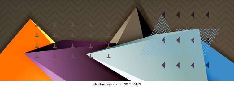 Fondo abstracto, composición de triángulo abstracto colorida mínima. Ilustración vectorial, moderno afiche triangular 3d
