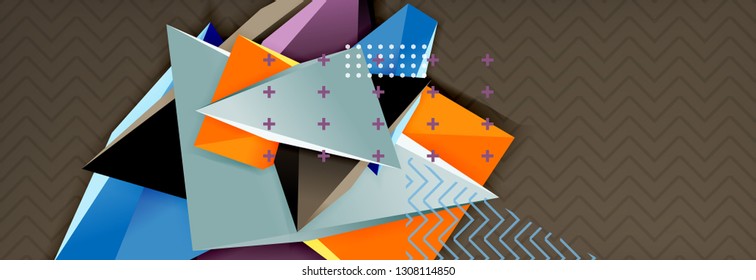 Abstract background, colorful minimal abstract triangle composition. Vector illustration, modern 3d triangular poster