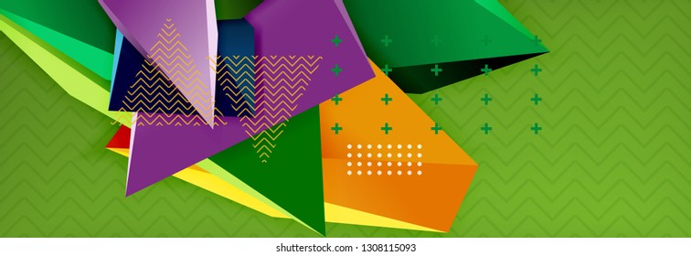 Fondo abstracto, composición de triángulo abstracto colorida mínima. Ilustración vectorial, moderno afiche triangular 3d