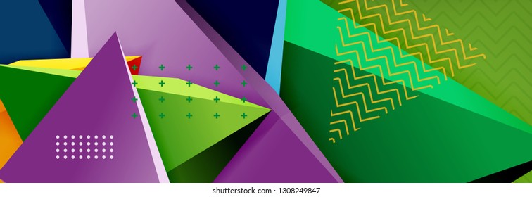 Abstract background, colorful minimal abstract triangle composition. Vector illustration, modern 3d triangular poster