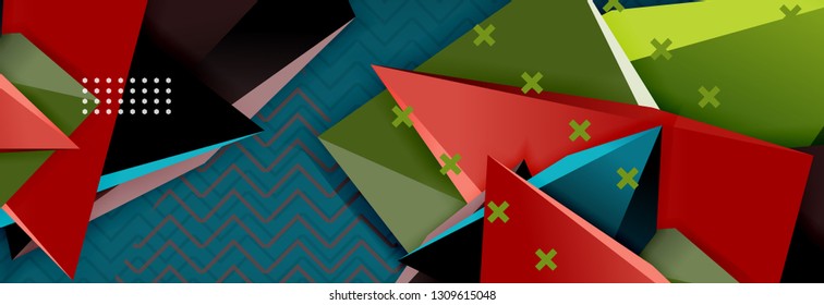 Abstract background, colorful minimal abstract triangle composition. Vector illustration, modern 3d triangular poster