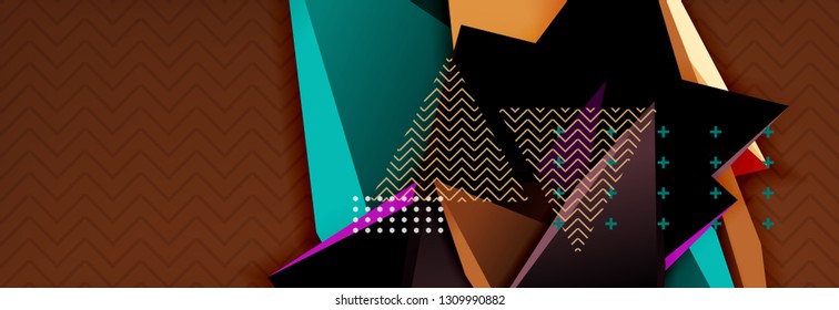 Fondo abstracto, composición de triángulo abstracto colorida mínima. Ilustración vectorial, moderno afiche triangular 3d
