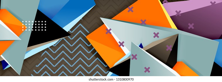 Fondo abstracto, composición de triángulo abstracto colorida mínima. Ilustración vectorial, moderno afiche triangular 3d