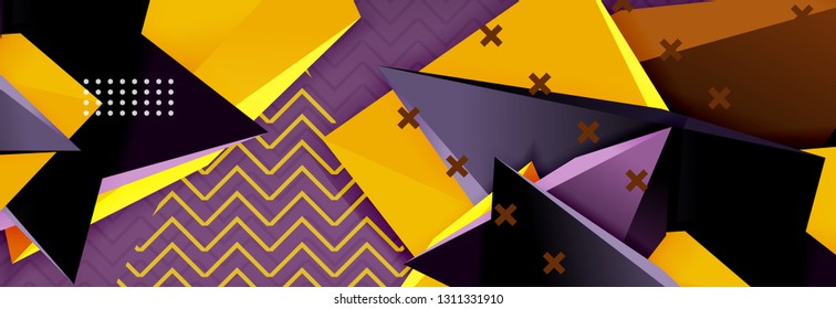 Fondo abstracto, composición de triángulo abstracto colorida mínima. Ilustración vectorial, moderno afiche triangular 3d
