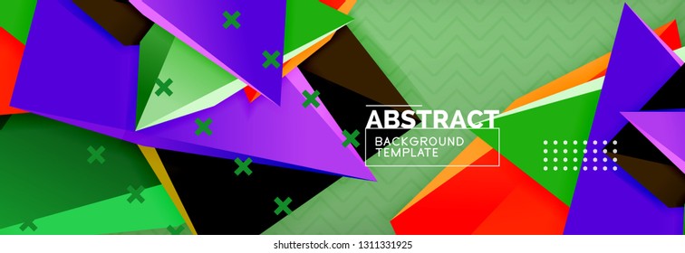 Fondo abstracto, composición de triángulo abstracto colorida mínima. Ilustración vectorial, moderno afiche triangular 3d