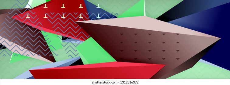 Abstract background, colorful minimal abstract triangle composition. Vector illustration, modern 3d triangular poster