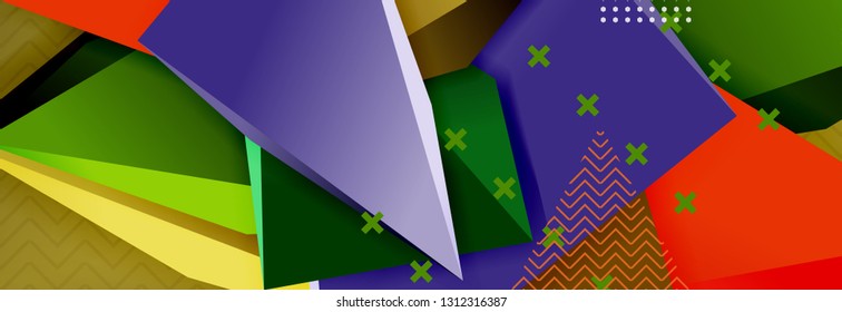 Abstract background, colorful minimal abstract triangle composition. Vector illustration, modern 3d triangular poster