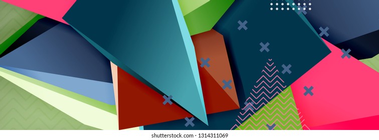 Abstract background, colorful minimal abstract triangle composition. Vector illustration, modern 3d triangular poster