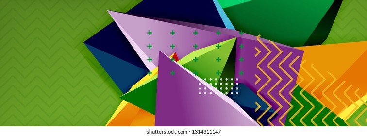 Abstrakter Hintergrund, bunter minimaler abstrakter Dreieck-Komposition. Vektorgrafik, modernes 3D-Dreieckspender